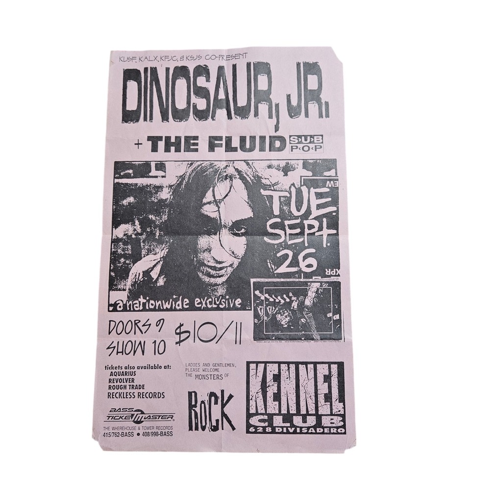 VTG Dinosaur Jr The Fluid Kennel Club San Francisco Concert Flyer 8.5x14 90s